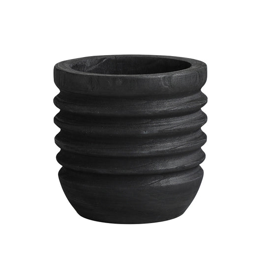 Lumikasa Threaded Wooden Vase Black