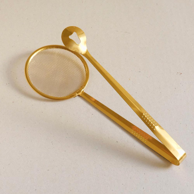 Harriet and Co Gold Deep Fry Strainer Tongs / Oil Mesh  Colander Clip