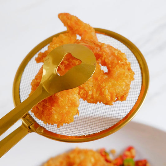 Harriet and Co Gold Deep Fry Strainer Tongs / Oil Mesh  Colander Clip